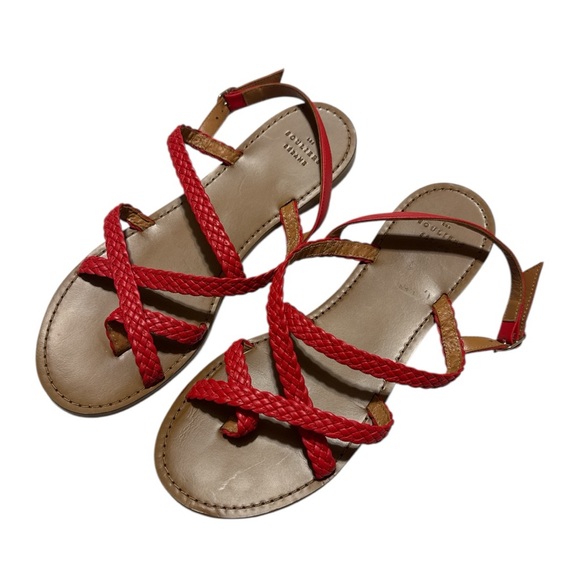 Like New - Sezane Adeline Low Sandals - Woven Coral Flat - Size 9 - Picture 2 of 4